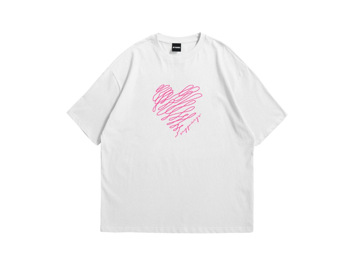 Myyoungs Myyoungs Pink Heart Oversized T-Shirt White