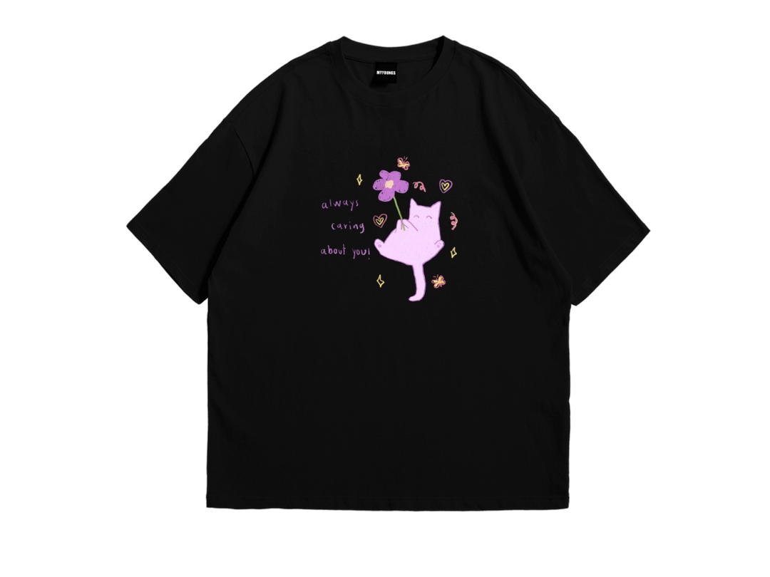 Myyoungs Myyoungs Purple Cat Oversized T-Shirt Black