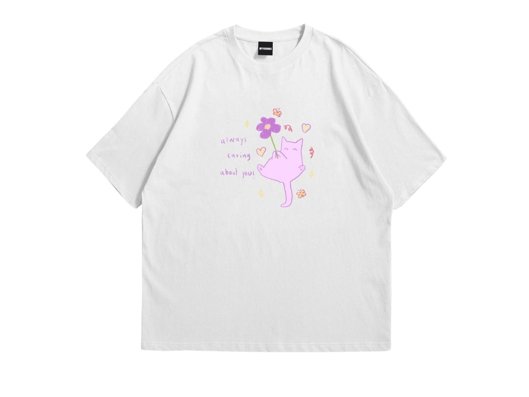 Myyoungs Myyoungs Purple Cat Oversized T-Shirt White