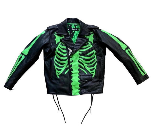 Neighborhood Neighborhood x Vlone Skeleton Leather Jacket Black/Green - view 1