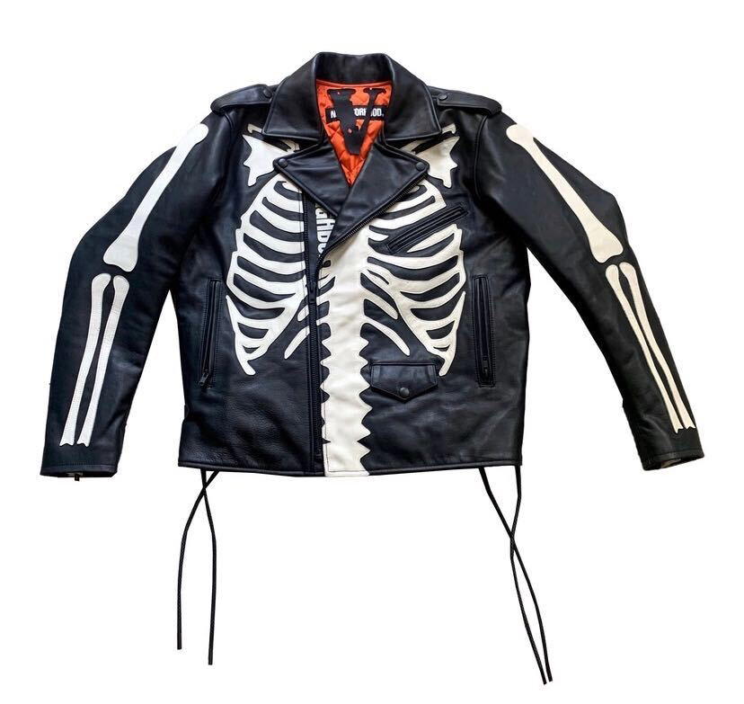 Neighborhood Neighborhood x Vlone Skeleton Leather Jacket Black/White
