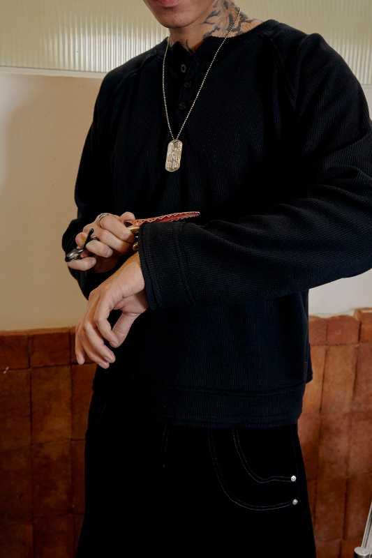 NWL NWL Henley Shirt long Sleeve Waffle Black - view 5