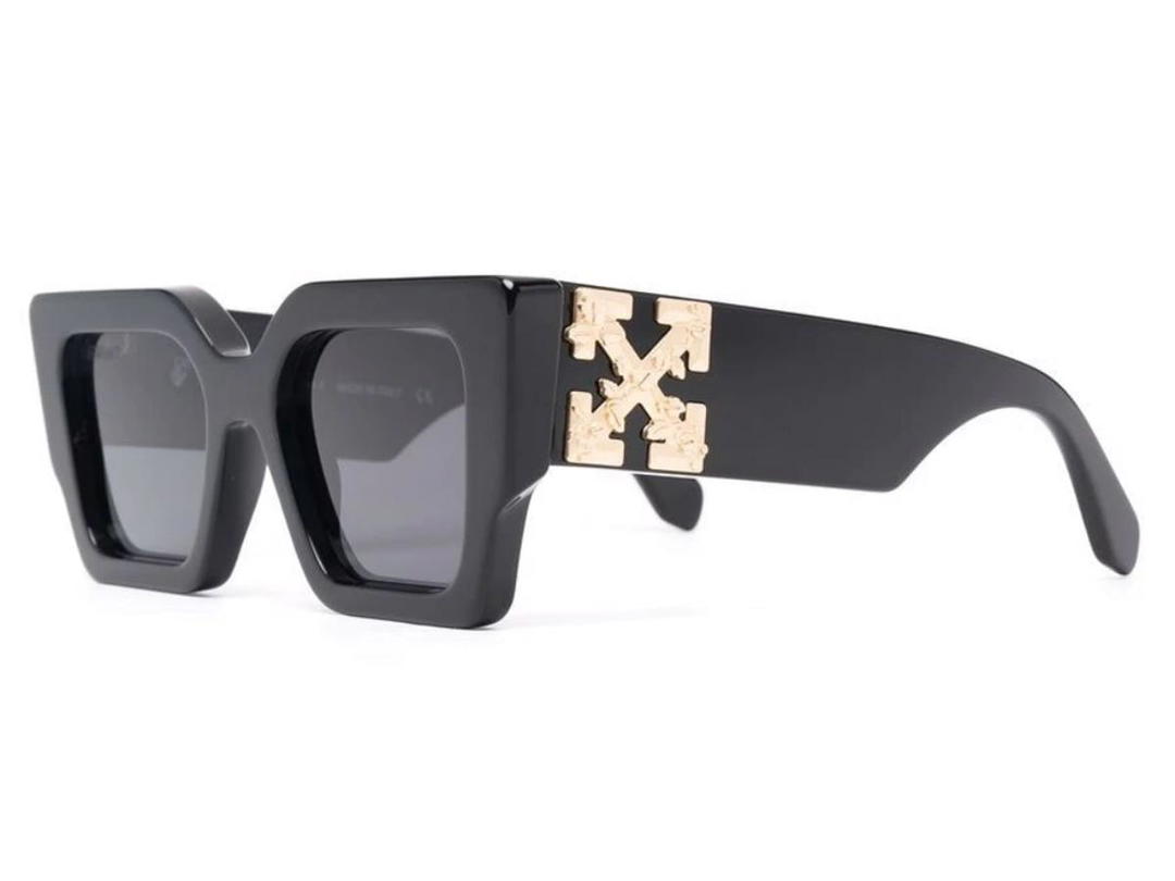 Off-White Off-White Catalina Rectangular Frame Sunglasses Black Dark Grey Gold