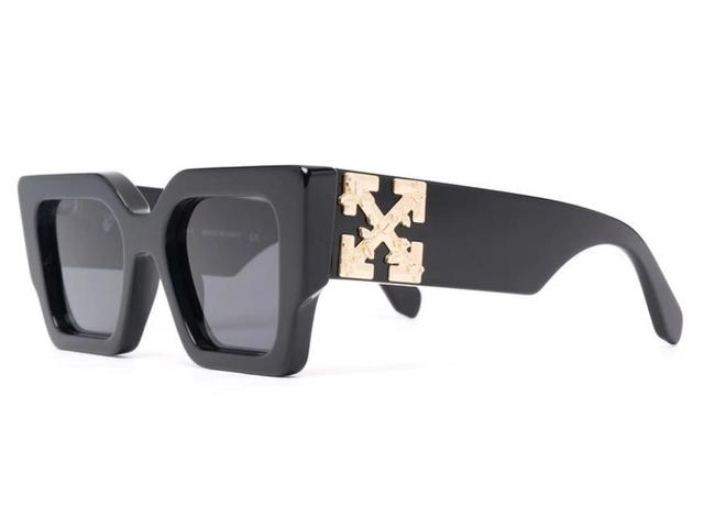 Off-White Off-White Catalina Rectangular Frame Sunglasses Black Dark Grey Gold - view 1
