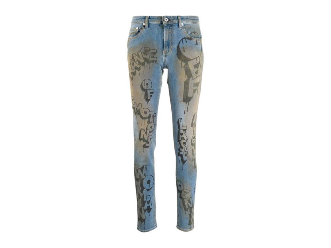 Off-White Off-White Graffiti Print Skinny Jeans Blue