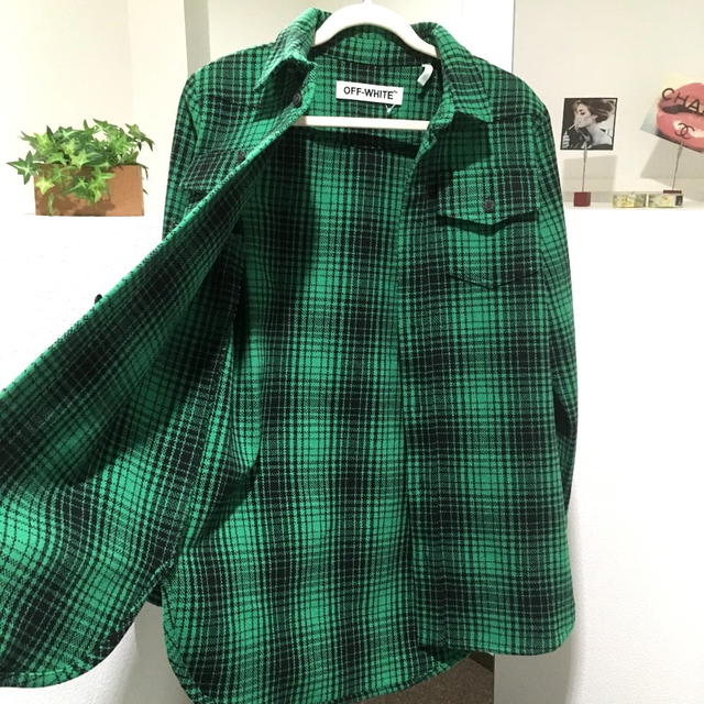 Off-White OFF-WHITE TARTAN SHIRT DIAG ALL OVER Jacket Coat Green/White - view 3