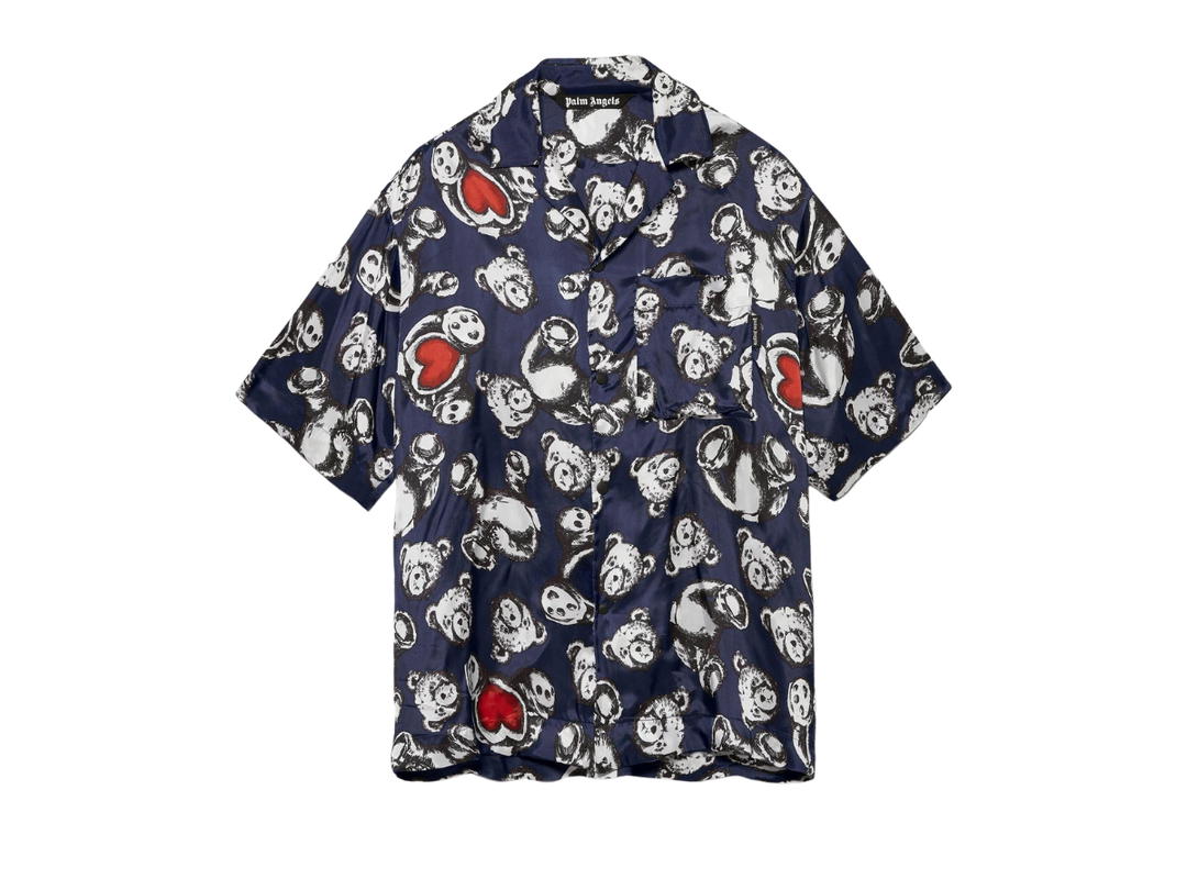 Palm Angels Palm Angels Bear In Love Bowling Shirt Navy Blue White