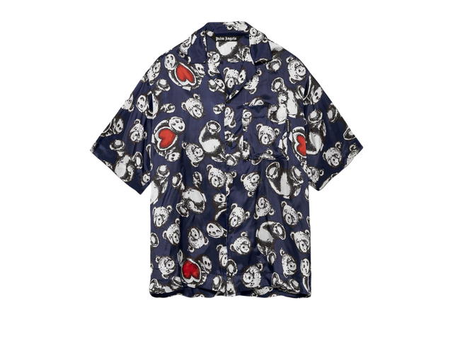 Palm Angels Palm Angels Bear In Love Bowling Shirt Navy Blue White - view 1