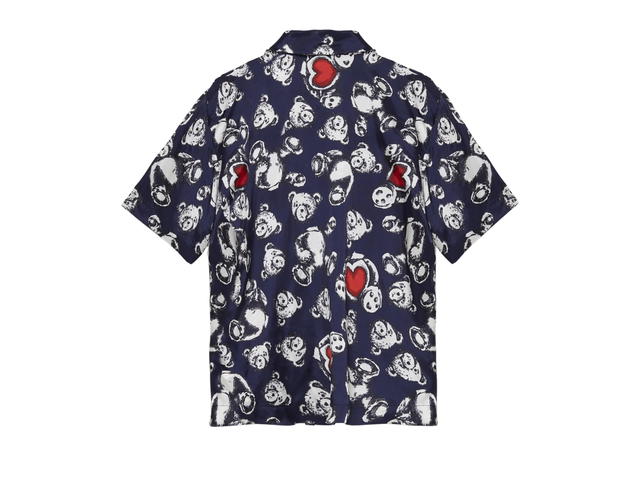 Palm Angels Palm Angels Bear In Love Bowling Shirt Navy Blue White - view 2