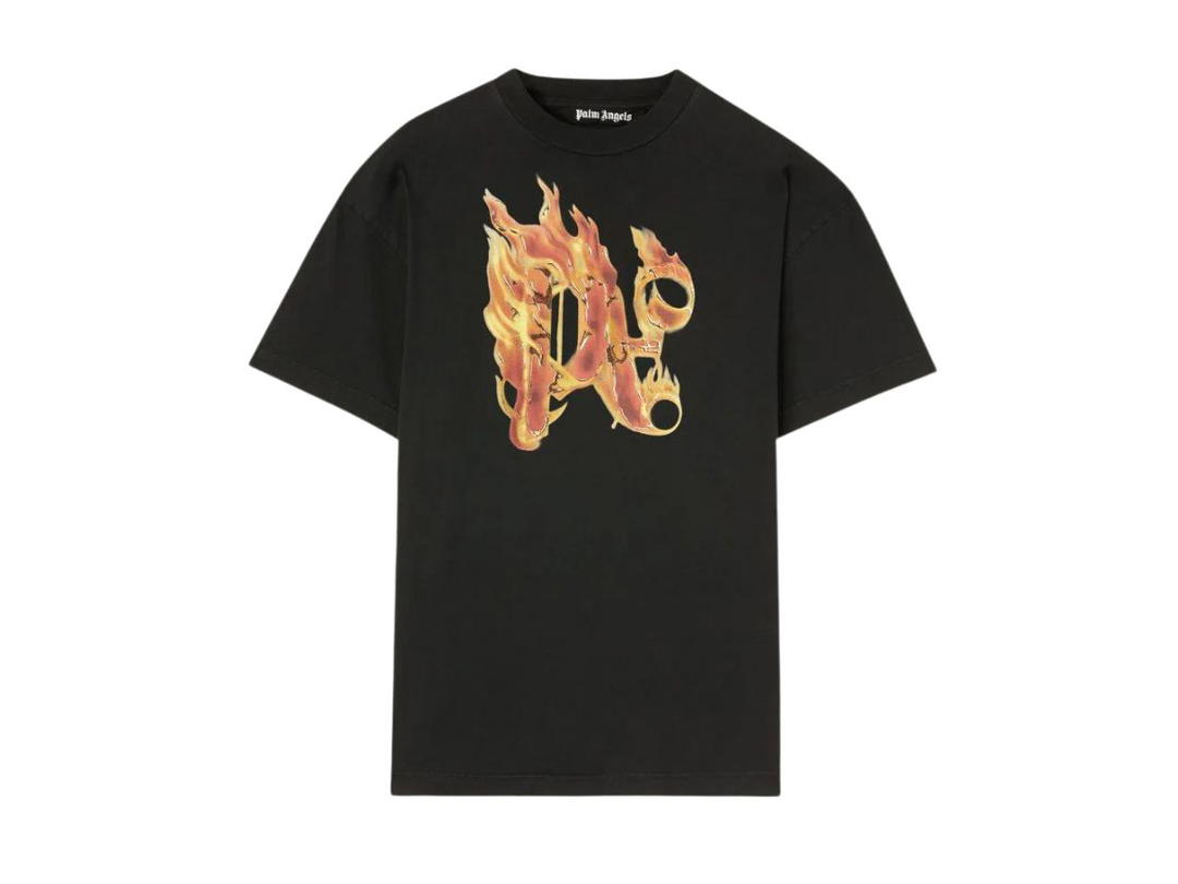 Palm Angels Palm Angels Burning Monogram T-Shirt Black Gold