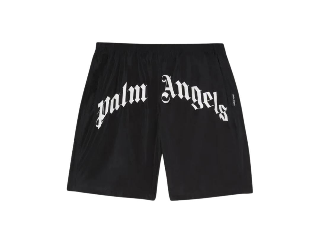 Palm Angels Palm Angels Curved Logo Swimming Shorts Black White