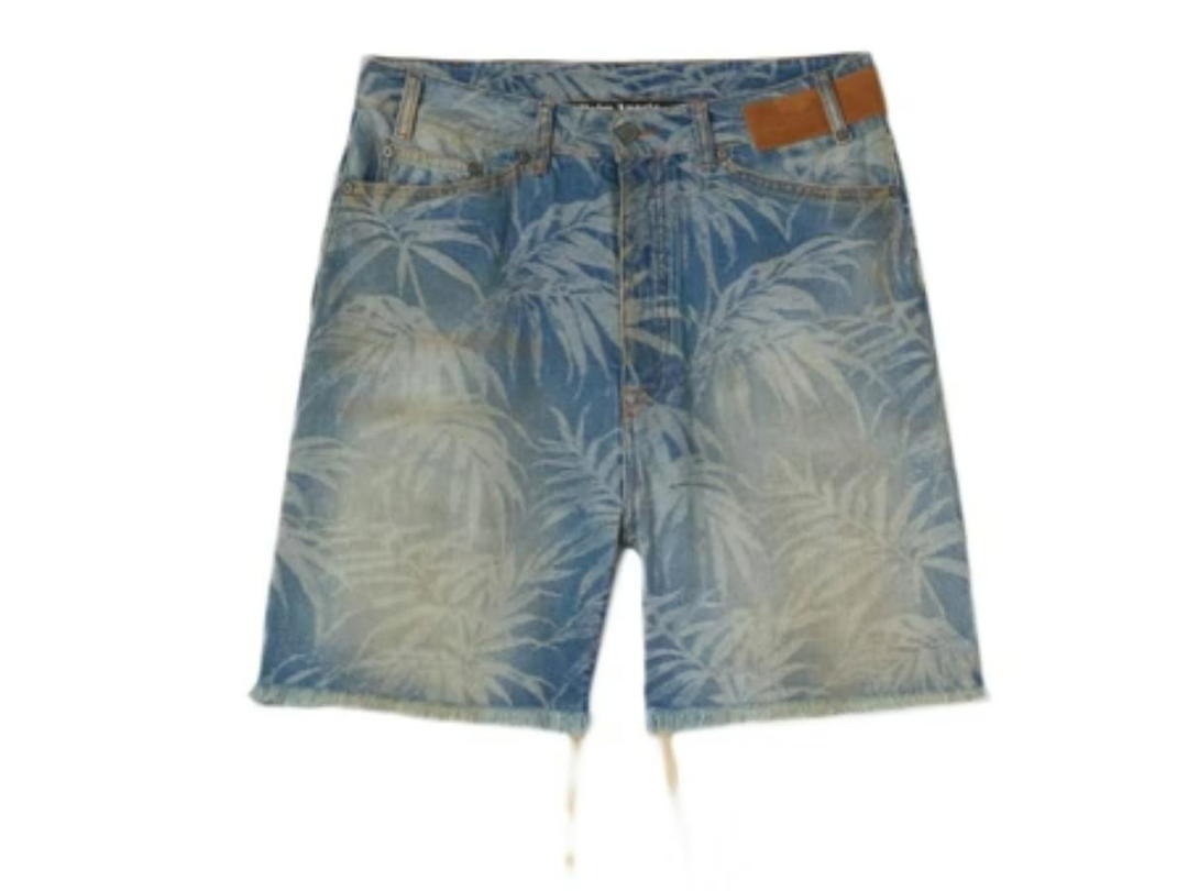 Palm Angels Palm Angels Jungle Denim Shorts Light Blue Off White