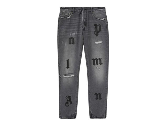 Palm Angels Palm Angels Logo Patch Classic Denim Pants Medium Grey Black - view 1