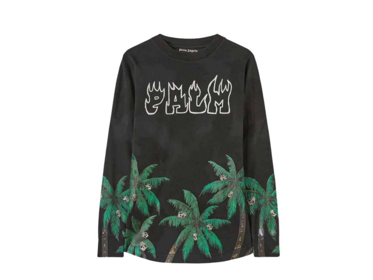 Palm Angels Palm Angels Palms And Skull Long Sleeved Over Tee Black Green
