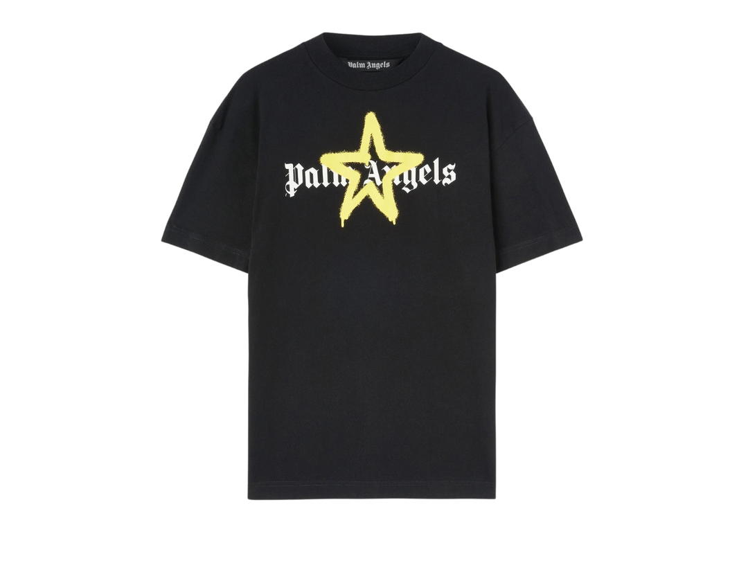 Palm Angels Palm Angels Star Sprayed T-Shirt Black Yellow