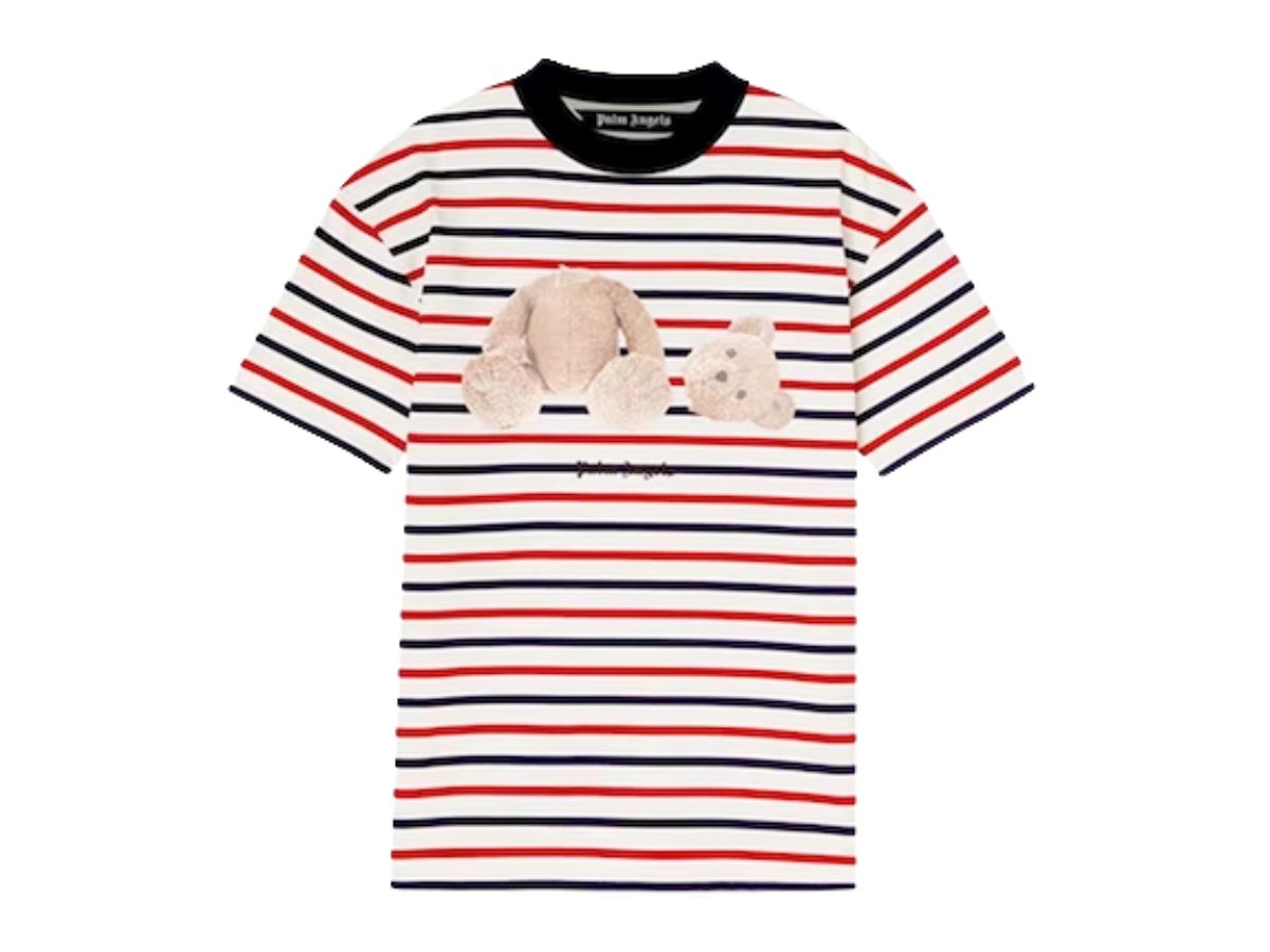 Palm Angels Palm Angels Striped Teddy Bear T-Shirt White Red Blue
