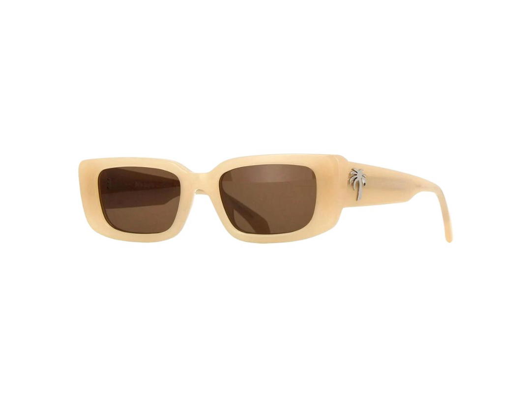 Palm Angels Palm Angels Yosemite Sunglasses In Sand Opal Acetate Frame With Silver Palm And Brown Lenses