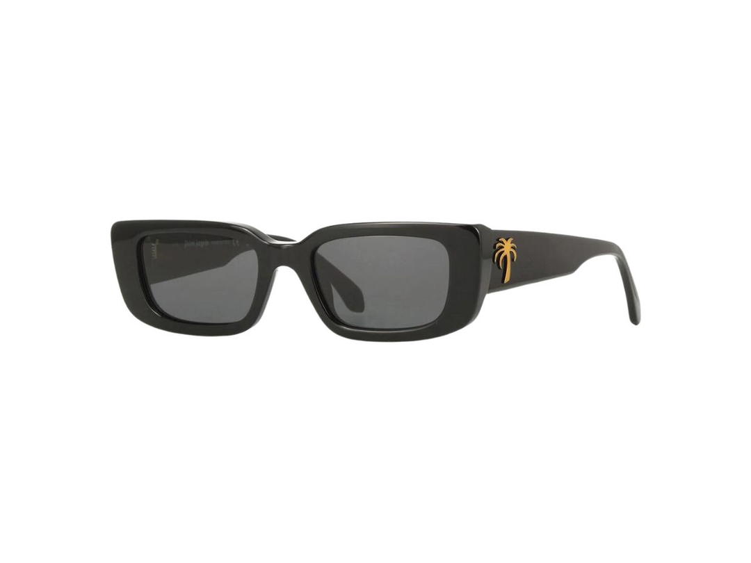 Palm Angels Palm Angels Yosemite Sunglasses In Shiny Black Acetate Frame With Gold Palm And Dark Grey Lenses