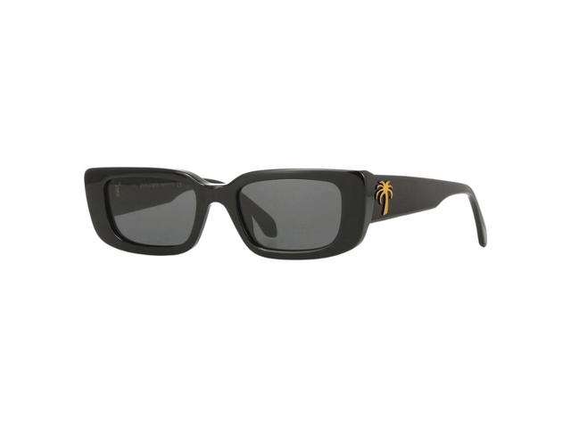Palm Angels Palm Angels Yosemite Sunglasses In Shiny Black Acetate Frame With Gold Palm And Dark Grey Lenses - view 1