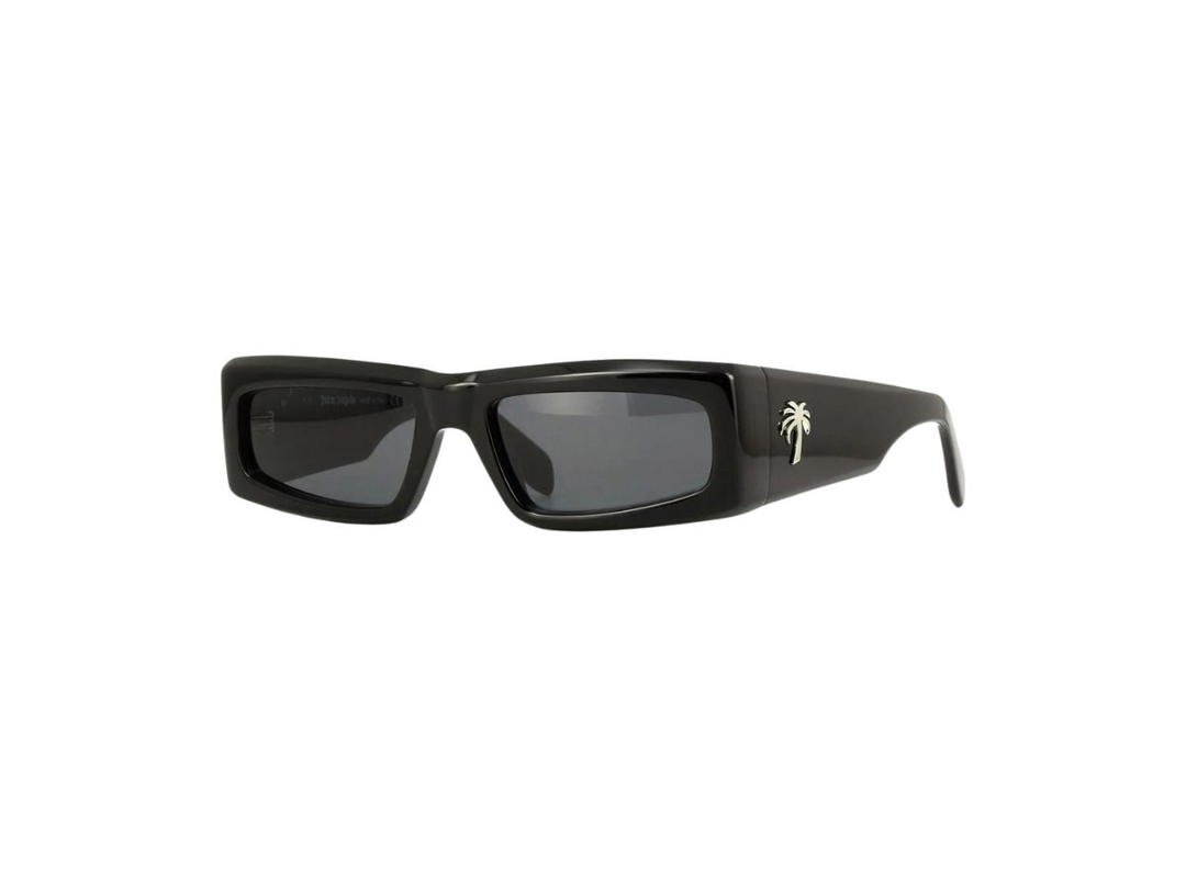 Palm Angels Palm Angels Yreka Sunglasses In Shiny Black Acetate Frame With Silver Palm And Dark Grey Lenses