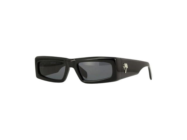 Palm Angels Palm Angels Yreka Sunglasses In Shiny Black Acetate Frame With Silver Palm And Dark Grey Lenses - view 1