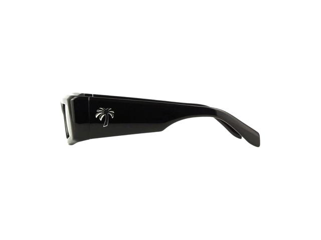 Palm Angels Palm Angels Yreka Sunglasses In Shiny Black Acetate Frame With Silver Palm And Dark Grey Lenses - view 3
