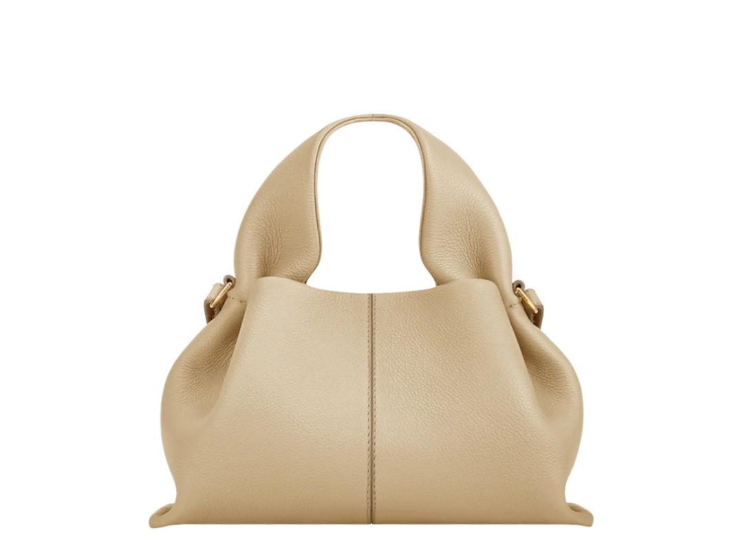 Polene Polene Numéro Neuf Mini In Grain Textured And Calf Leather With Gold Hardware Sand