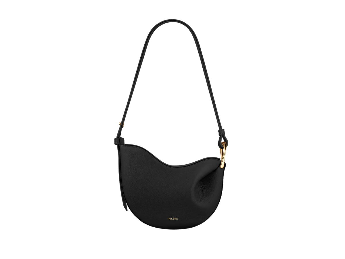 Polene Polene Tonca In Smooth Full Grain Textured Calf Leathers With Gold-Plated Stainless Steel Buckle Black
