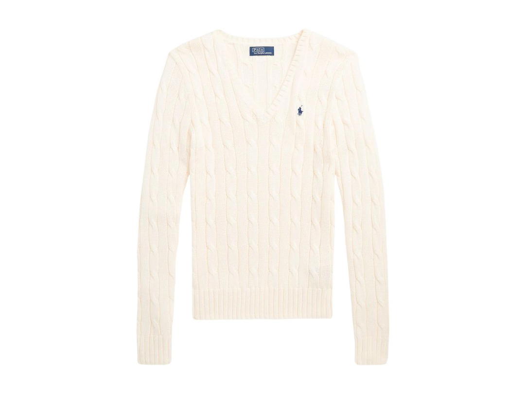 Polo Ralph Lauren Polo Ralph Lauren Cable-Knit Cotton V-Neck Sweater Cream (W)