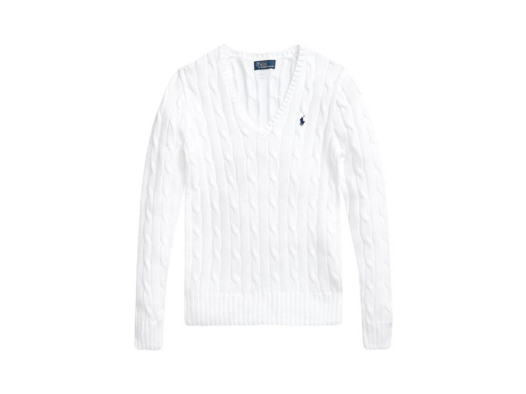 Polo Ralph Lauren Polo Ralph Lauren Cable-Knit Cotton V-Neck Sweater White (W)