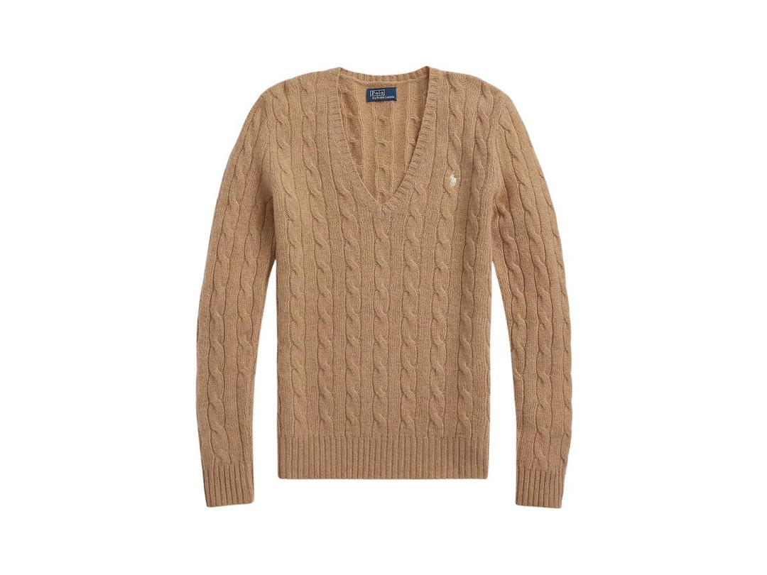 Polo Ralph Lauren Polo Ralph Lauren Cable-Knit Wool-Cashmere V-Neck Sweater Camel Melange (W)