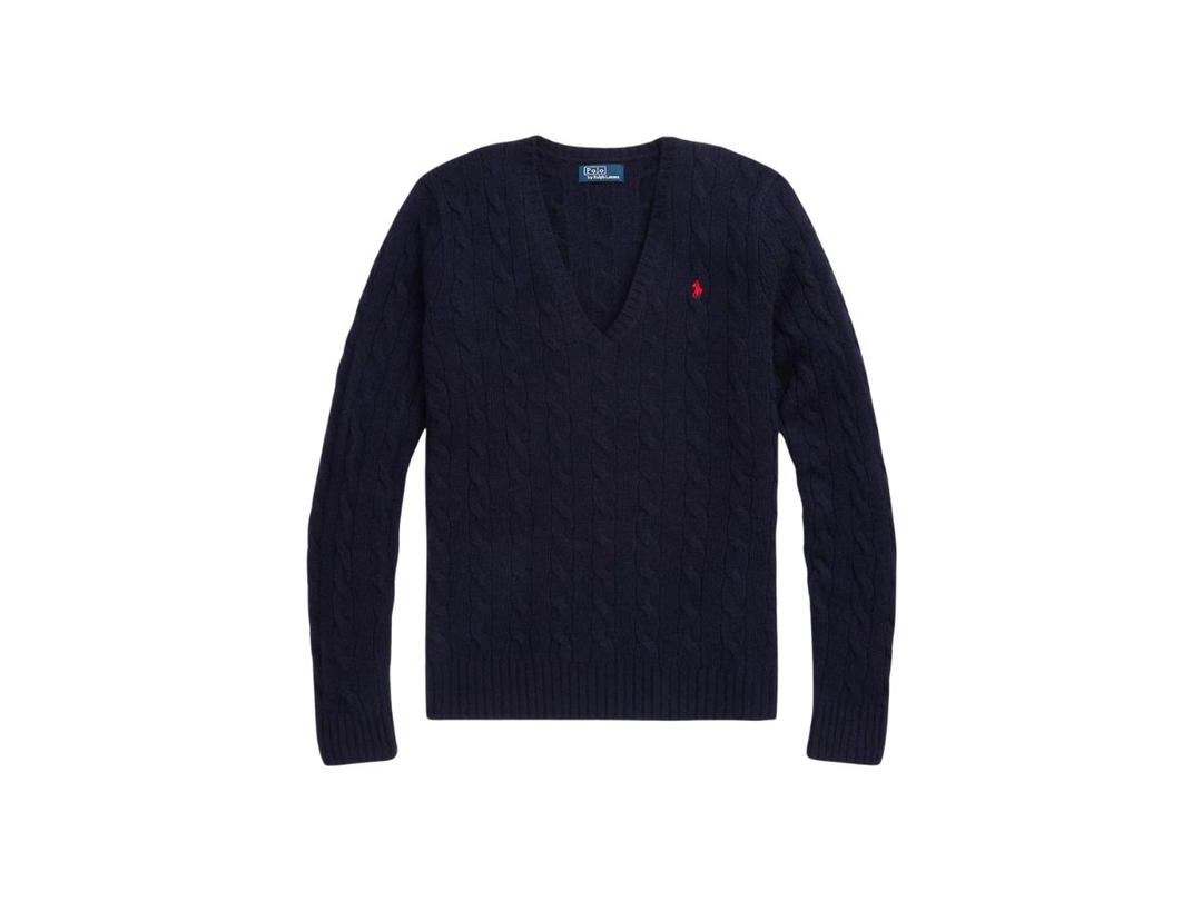 Polo Ralph Lauren Polo Ralph Lauren Cable-Knit Wool-Cashmere V-Neck Sweater Hunter Navy (W)