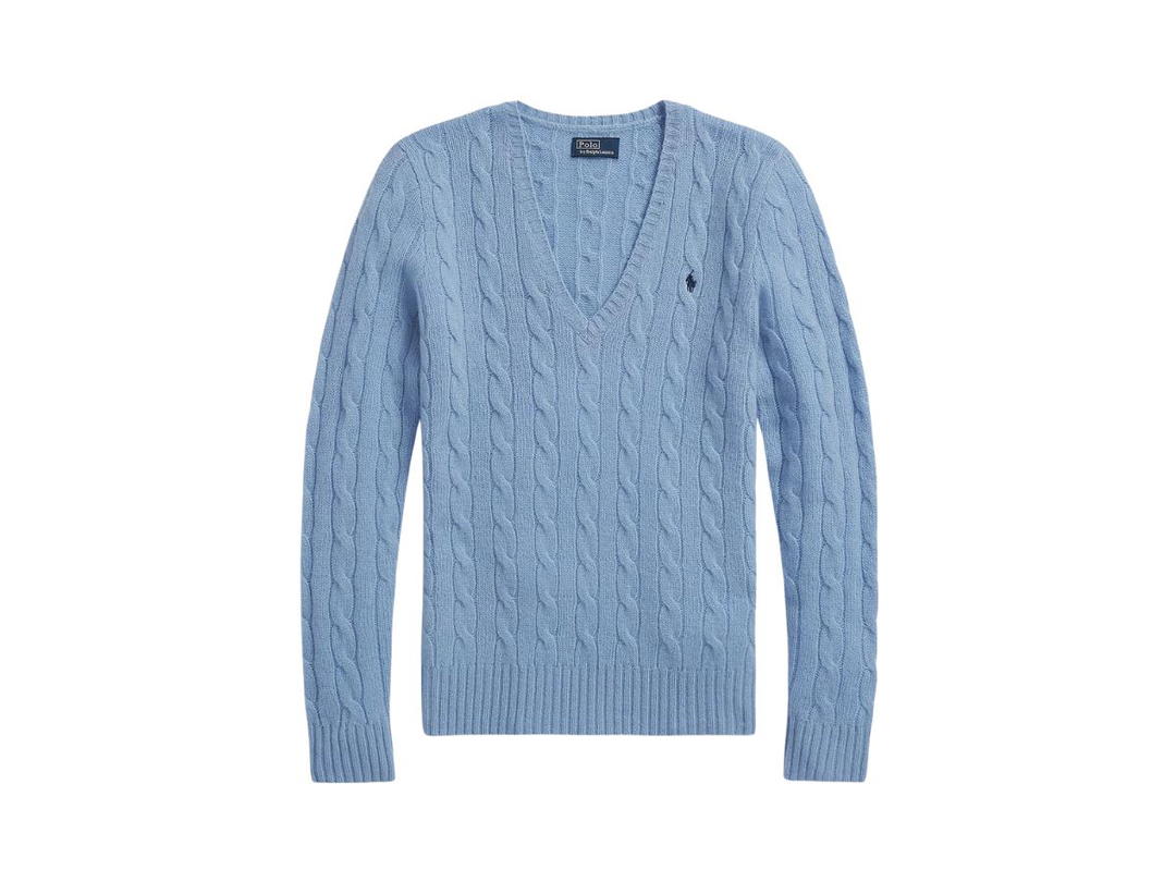 Polo Ralph Lauren Polo Ralph Lauren Cable-Knit Wool-Cashmere V-Neck Sweater New Litchfield Blue (W)