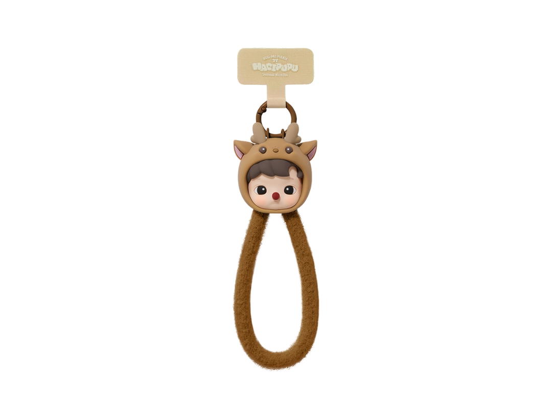 Pop Mart (เช็คการ์ด) Pop Mart Ding Dong Reindeer (HACIPUPU Snuggle With You Series-Phone Lanyard Blind Box)