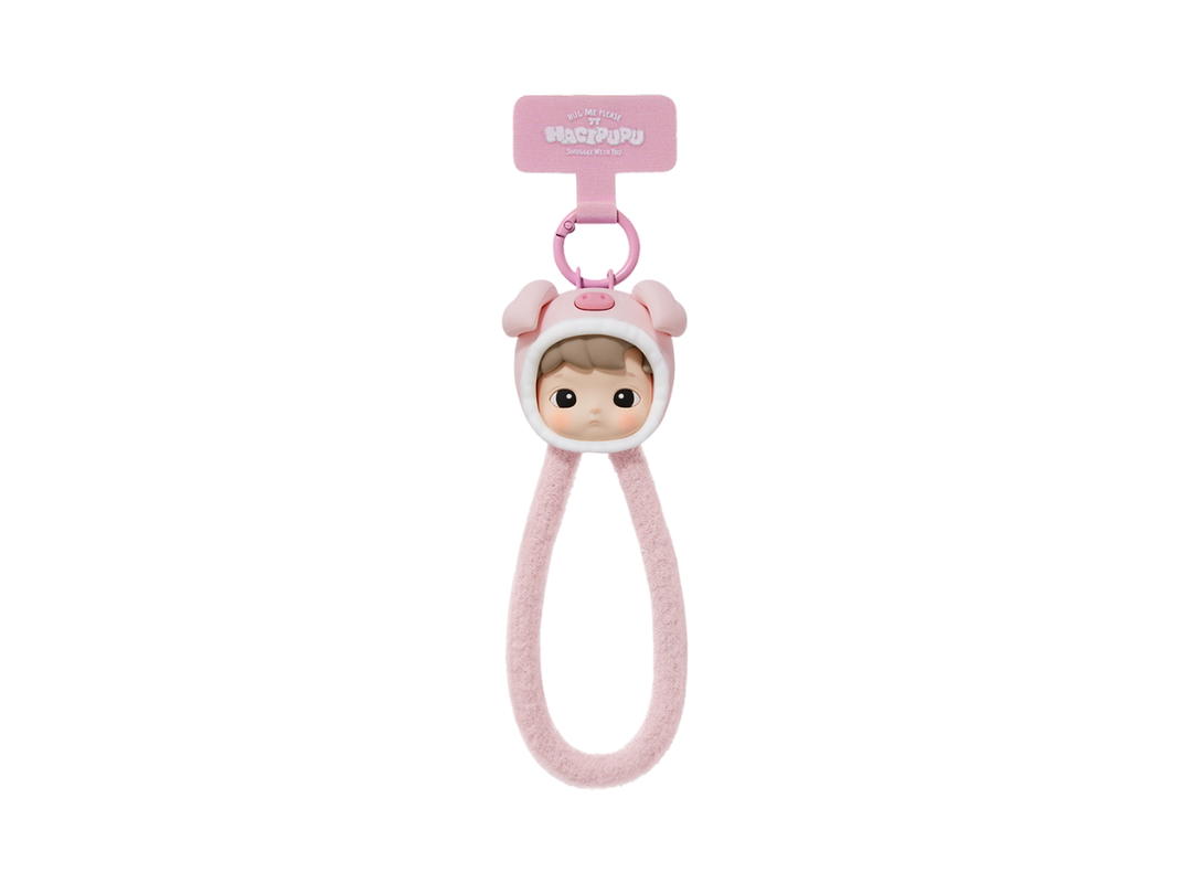 Pop Mart (เช็คการ์ด) Pop Mart Lovely Piggy (HACIPUPU Snuggle With You Series-Phone Lanyard Blind Box)