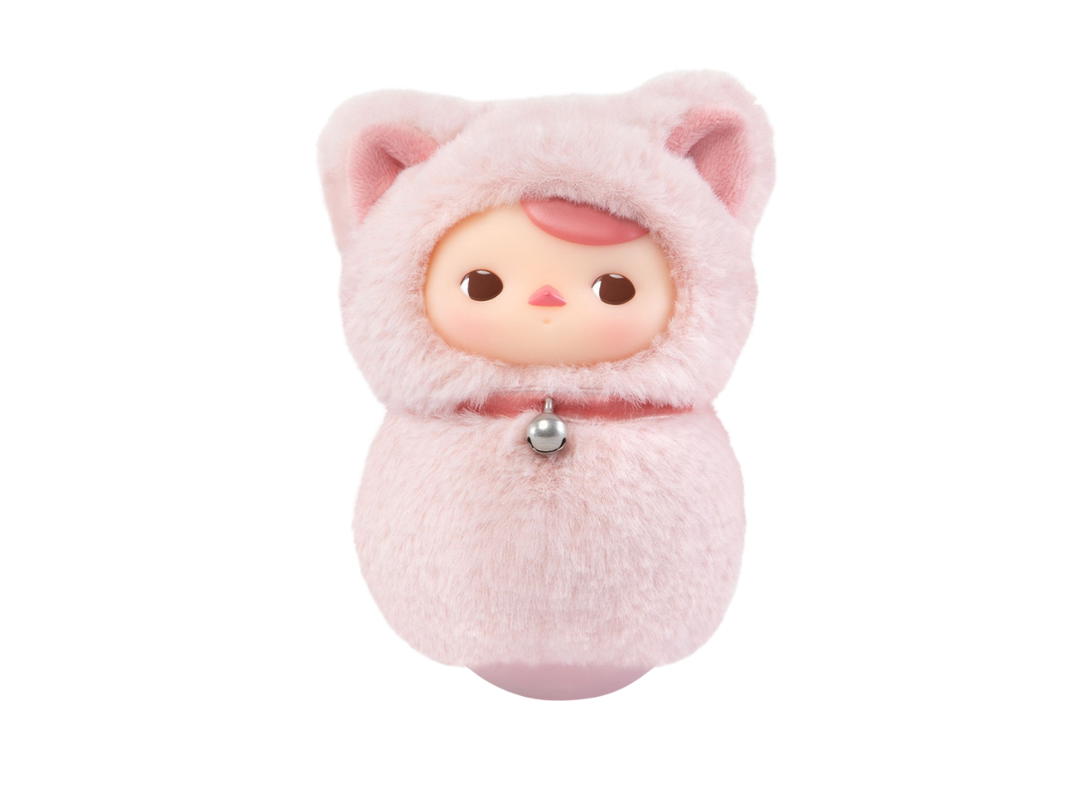 Pop Mart (เช็คการ์ด) Pop Mart Pink Cat (Pucky Roly-Poly Kitty Series-Vinyl Plush Blind Box)
