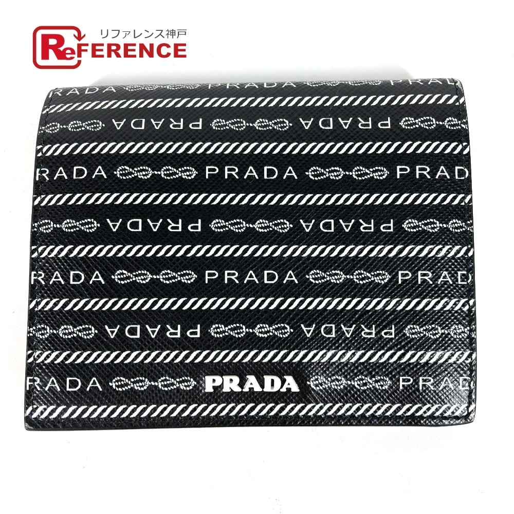 Prada PRADA 1MV204 Logo pattern Compact wallet Folded wallet Leather Black/White