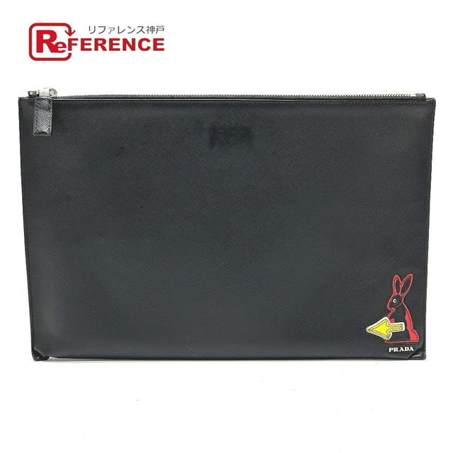 Prada PRADA 2NG001 logo rabbit Bag Clutch bag Safiano leather Black - view 1