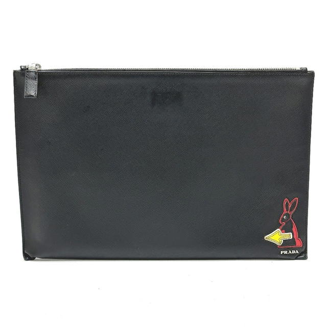 Prada PRADA 2NG001 logo rabbit Bag Clutch bag Safiano leather Black - view 2