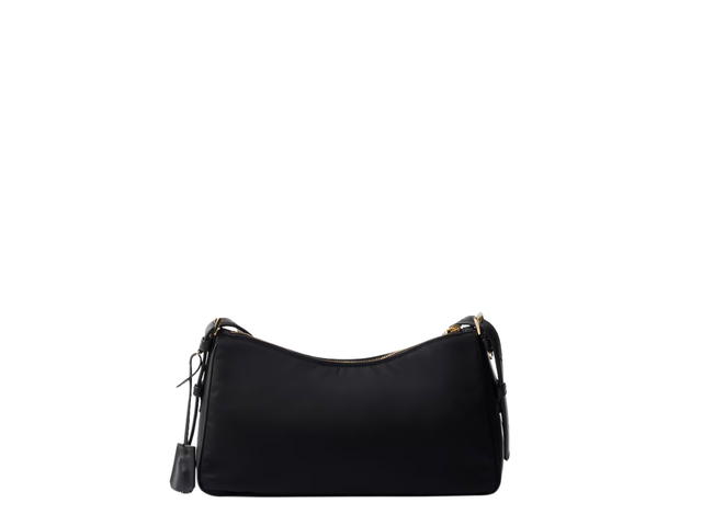 Prada Prada Aimée Large Re-Nylon And Leather Shoulder Bag With Padlock With Metal Hardware Black - view 3