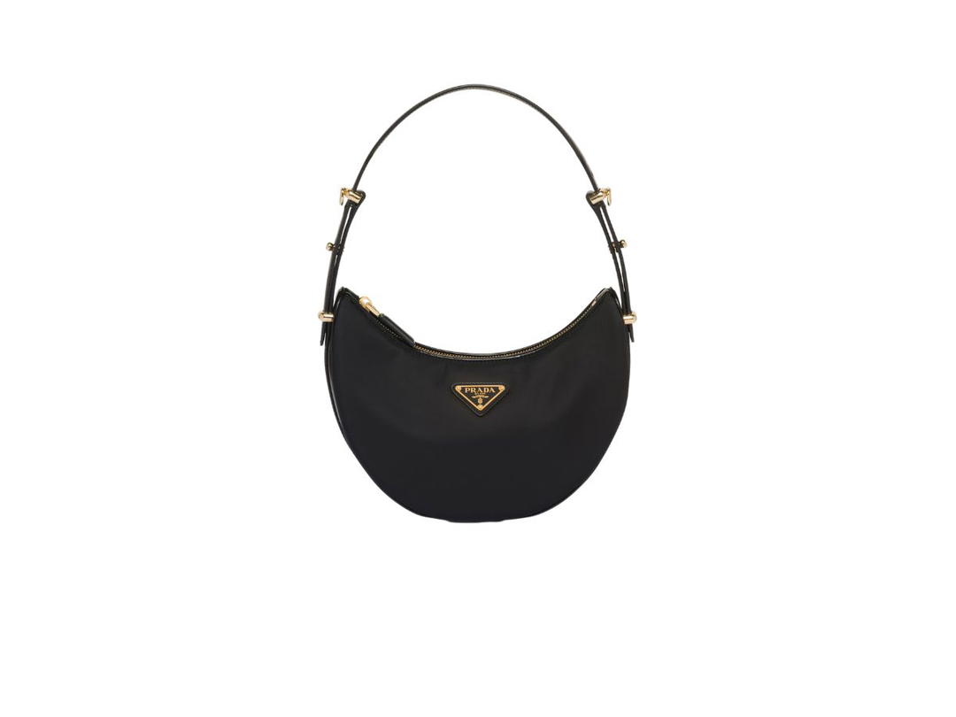 Prada Prada Arqué Leather Shoulder Bag With Enameled Metal Triangle Logo And Gold Metal Hardware Black