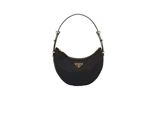 Prada Prada Arqué Leather Shoulder Bag With Enameled Metal Triangle Logo And Gold Metal Hardware Black - view 1