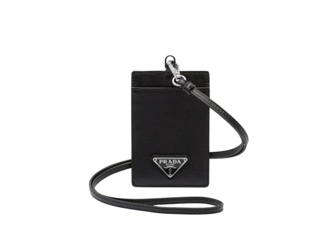 Prada Prada Badge Holder In Elegant Saffiano Leather With Metal Hardware Black