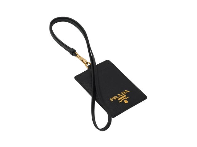 Prada Prada Badge Holder In Saffiano Leather With Gold-Toned Metal Hardware Black - view 1