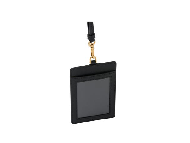 Prada Prada Badge Holder In Saffiano Leather With Gold-Toned Metal Hardware Black - view 2