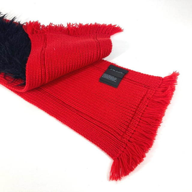 Prada PRADA Bicolor fur Scarf wool / cotton Black/Red - view 5