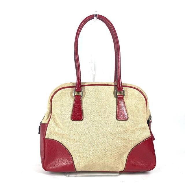 Prada PRADA Bicolor triangle logo plate Shoulder Bag Hand Bag Leather/Canvas Beige/Red - view 3