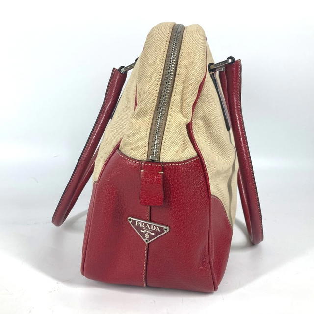 Prada PRADA Bicolor triangle logo plate Shoulder Bag Hand Bag Leather/Canvas Beige/Red - view 4