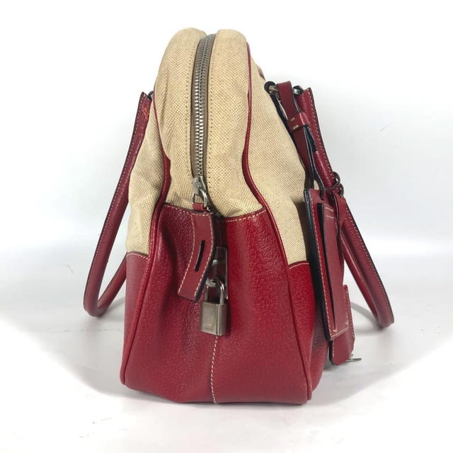 Prada PRADA Bicolor triangle logo plate Shoulder Bag Hand Bag Leather/Canvas Beige/Red - view 5