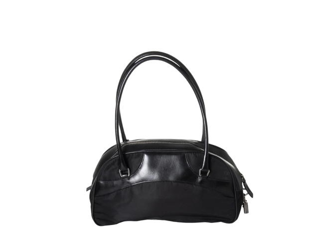 Prada Prada Bowler Bag In Nylon And Calf Leather With Enameled Metal Triangle Logo Black - view 1